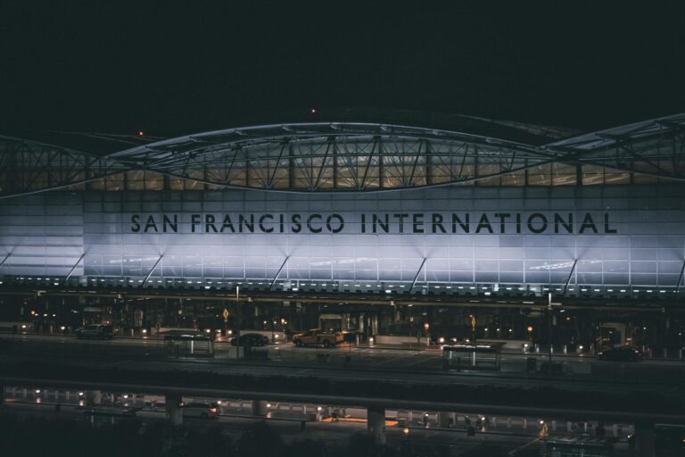 facade of the san francisco international airport building at night california united states