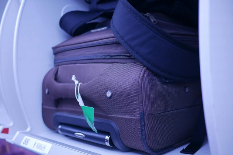 close up of luggage on an airplane