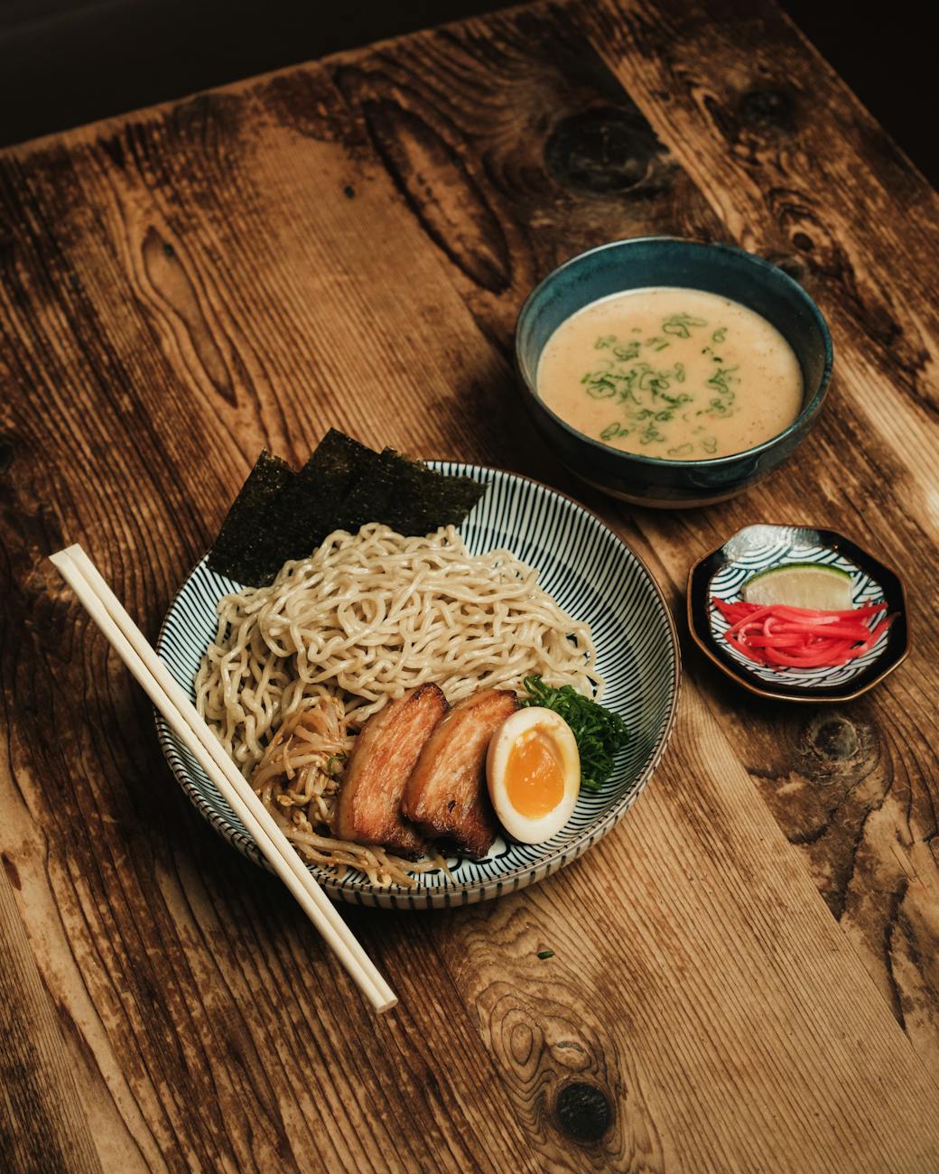 delicious tsukemen with rich broth and toppings