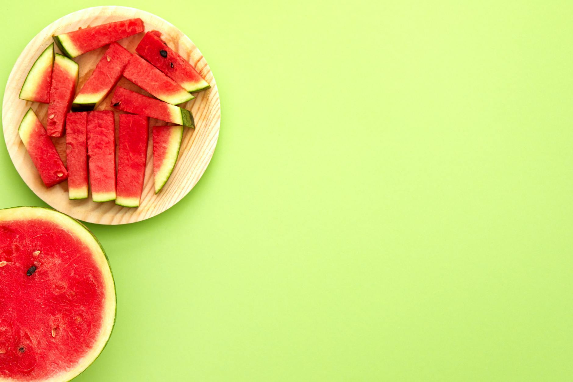 watermelon on brown tray