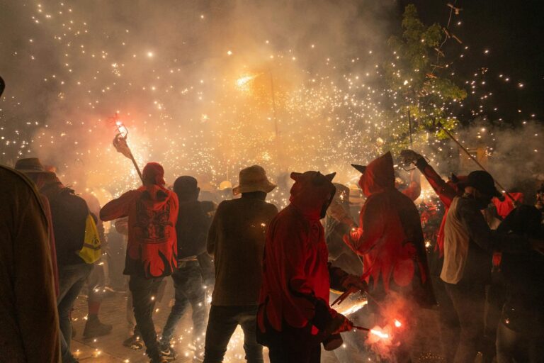 night festival with fire and sparklers in cataluna