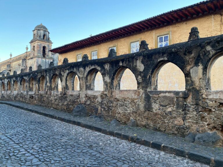 historic arched stone wall in patzcuaro mexico