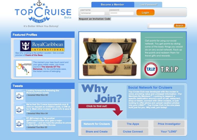 TOP CRUISE CLUB’S ONLINE SOCIAL NETWORK MAKES SPLASH WITH CRUISERS