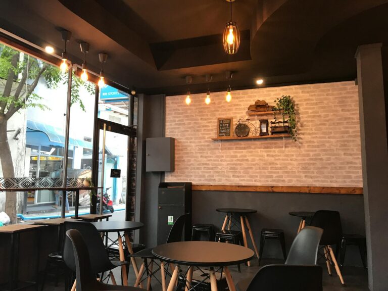 empty store facade with lighted fixtures