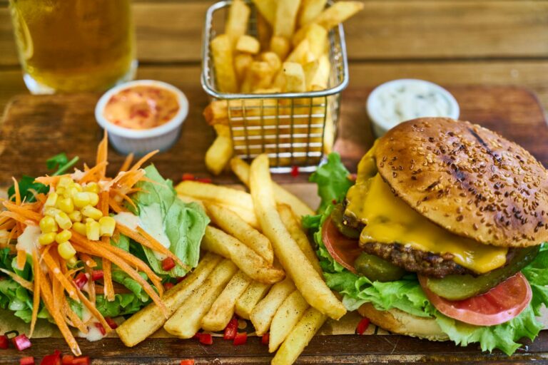 cheeseburger and fries