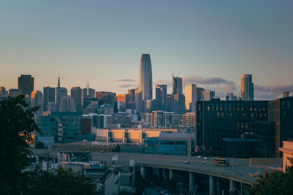 city skyline under gray sky