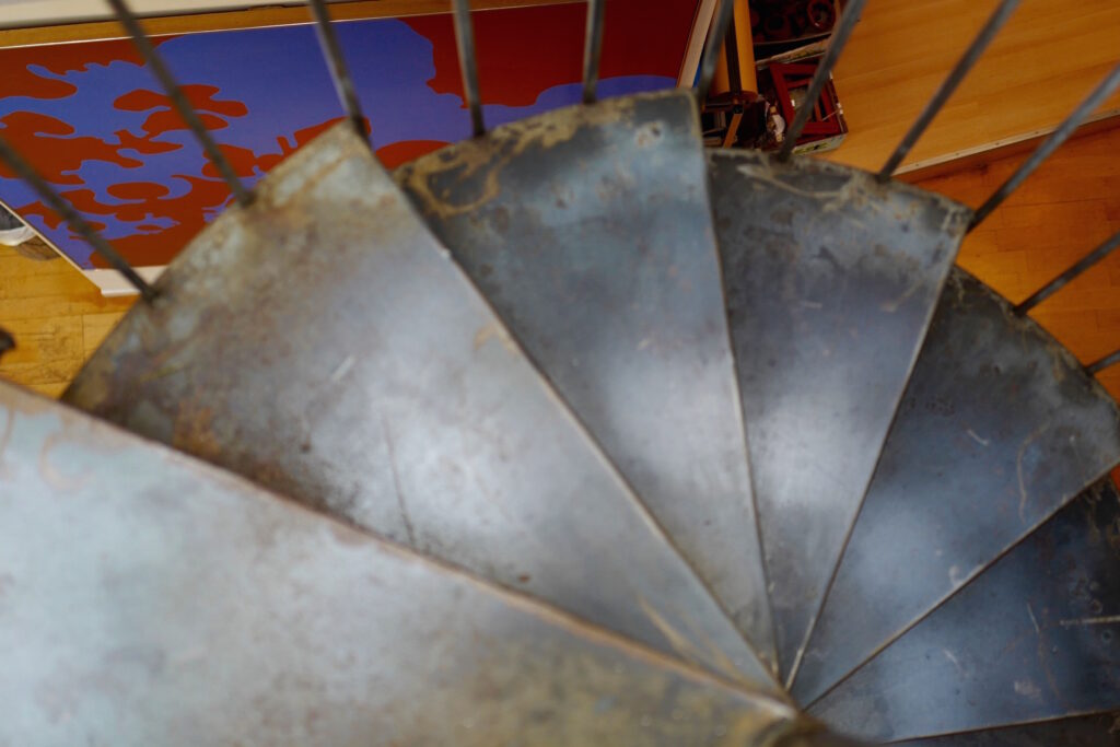 artist studio metal spiral staircase