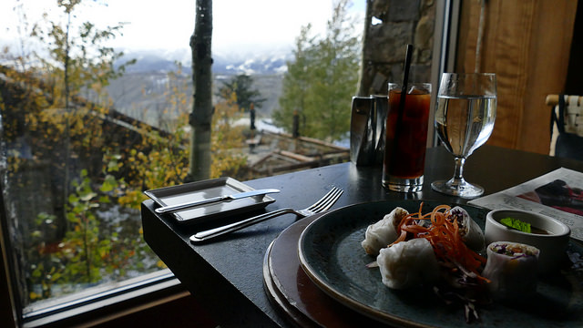 aman resort, amangani, jackson hole, wyoming, usa, travel destination, hotel, luxury, restaurant, view, asian food, spring rolls