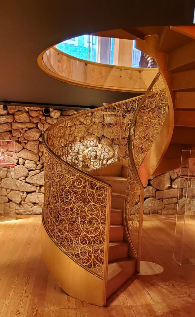 Decorative spiral staircase inside The House of Filigree in Porto