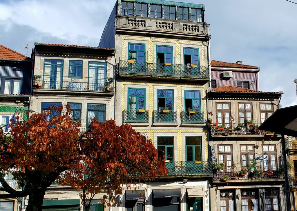 Colorful historic building with balconies in Porto