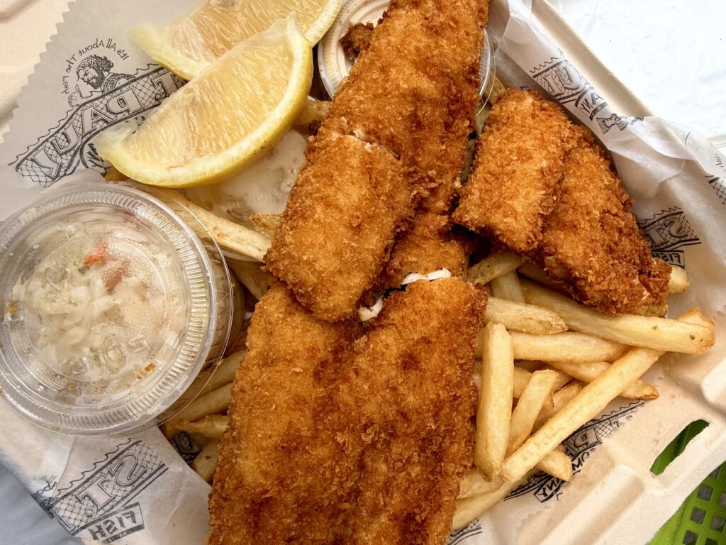 This plate of fried walleye fish was purchased at the Milwaukee Public Market