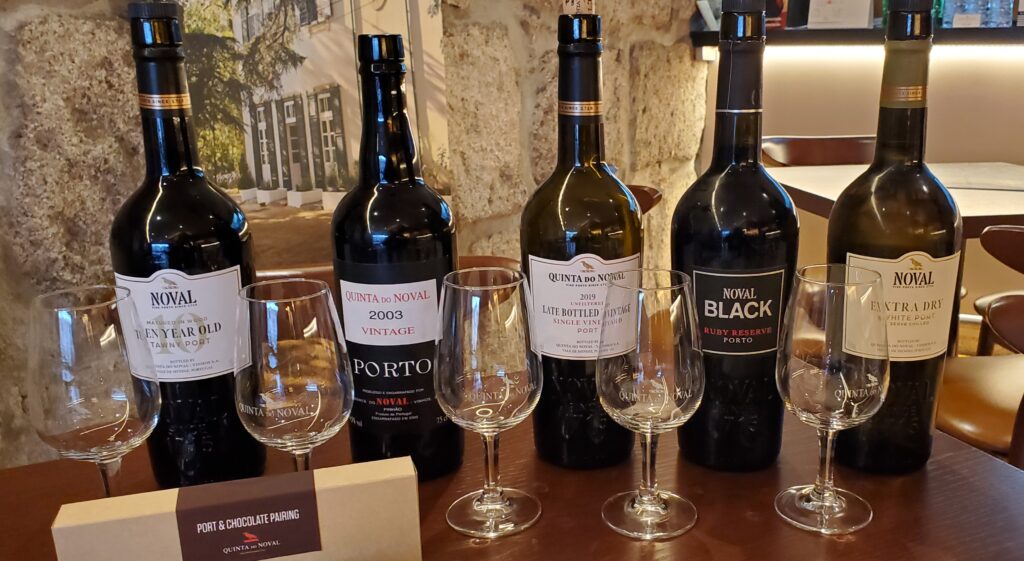 Port wine tasting lineup at Quinta do Noval in Vila Nova de Gaia near Porto