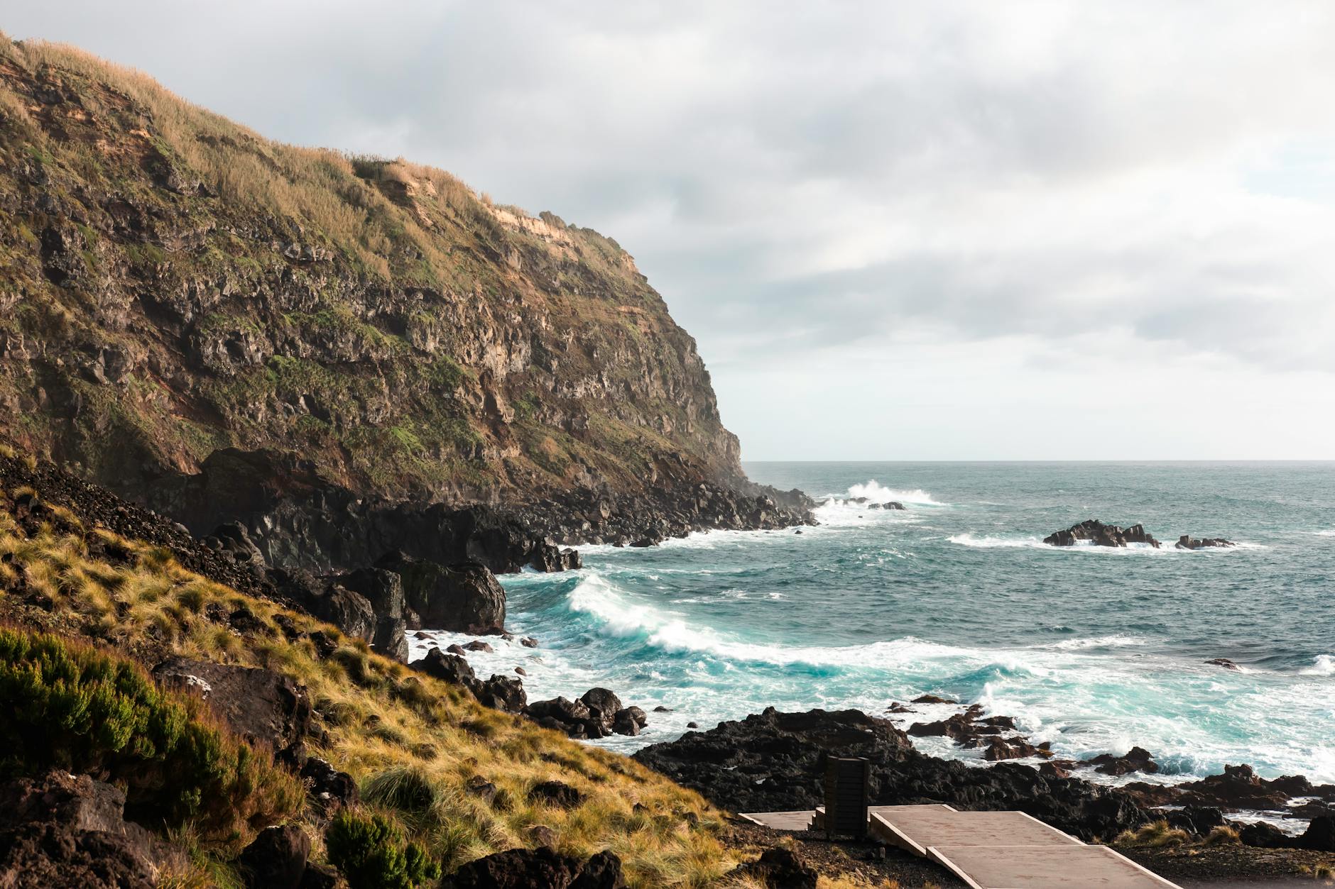 Volcanic coastline and ocean cliffs on São Miguel island in the Azores